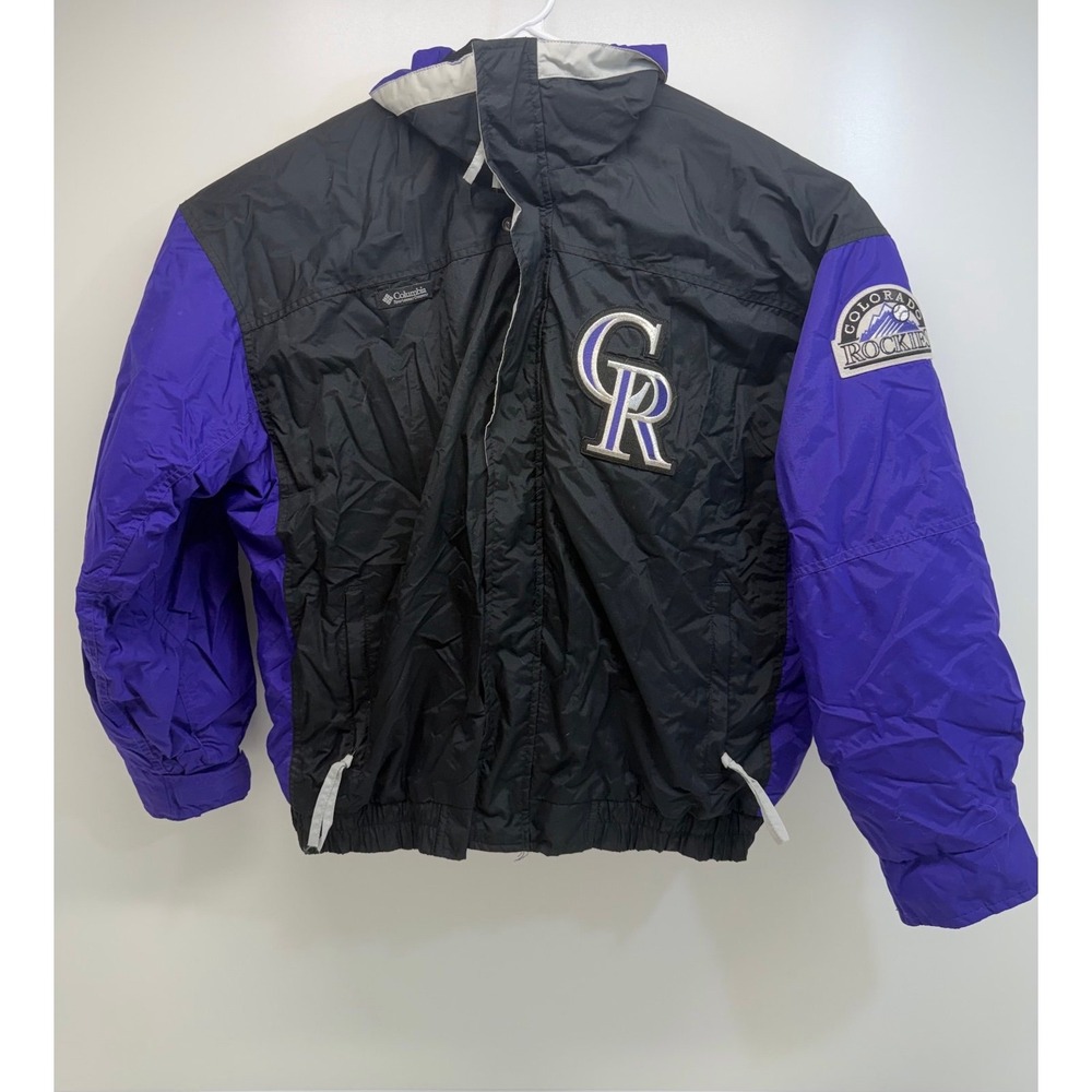 Vintage 90s Colorado Rockies Windbreaker Columbia Jacket Purple Black XL